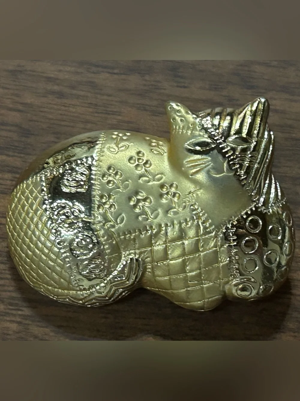 Vintage Quilted Calico Patchwork  Cat Brooch - Picture 3 of 7